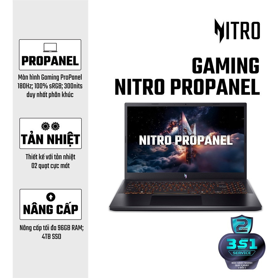 Laptop Gaming Acer Nitro ProPanel ANV15-52-74UM NH.QUBSV.003 - Core 7 240H | RTX 3050 6GB | 15.6 Inch Full HD 180Hz 100%sRGB